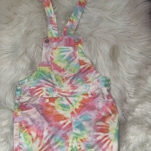 Multiple colored tye-dye toddler girl overalls